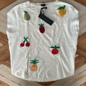 Felt Fruit Print White Shirt